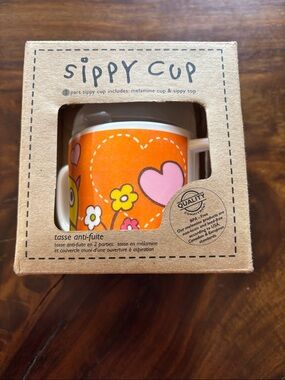 Sippy Cup with Orange Heart & Flower Design - Sugar Booger